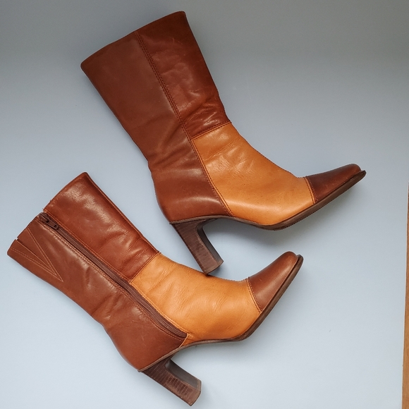 Vintage Shoes - Genuine Leather square toe boots  Size 7M